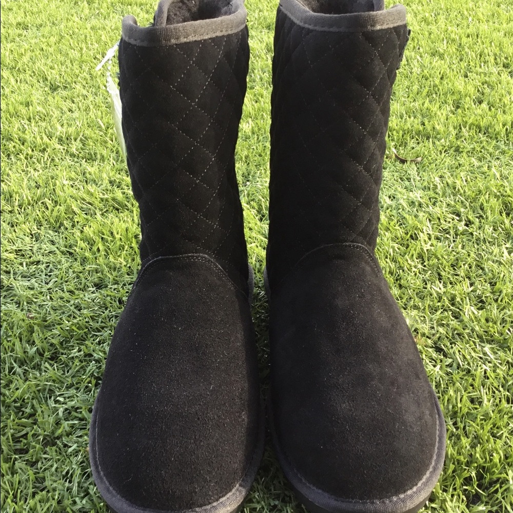 Bearpaw Quilted Leigh Ann Black Boots Sheep Skin 7 - Picture 5 of 8